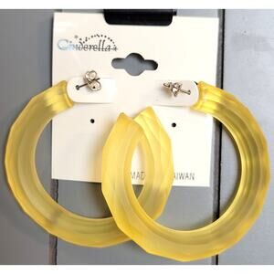 Yellow Hoop Earrings 2" Retro Bold Bright Y2K Festival Pierced 80's Statement